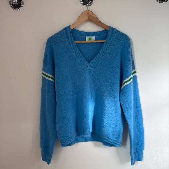 From Future Responsible Cashmere Varsity V-Neck Sweater, NWOT - Size M - Picture 5 of 10